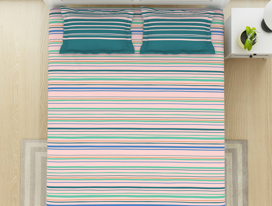 Geometric Shrinking Violet - Light Pink 100% Cotton King Fitted Sheet - Gypsy By Spaces