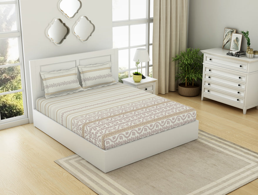 Geometric Colud Dancer - White 100% Cotton King Fitted Sheet - Gypsy By Spaces