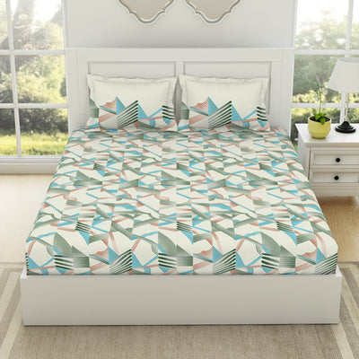 Geometric Whisper Green - White 100% Cotton King Fitted Sheet - Geospace By Spaces
