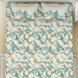 Geometric Whisper Green - White 100% Cotton King Fitted Sheet - Geospace By Spaces
