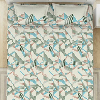 Geometric Whisper Green - White 100% Cotton King Fitted Sheet - Geospace By Spaces
