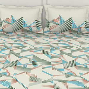 Geometric Whisper Green - White 100% Cotton King Fitted Sheet - Geospace By Spaces