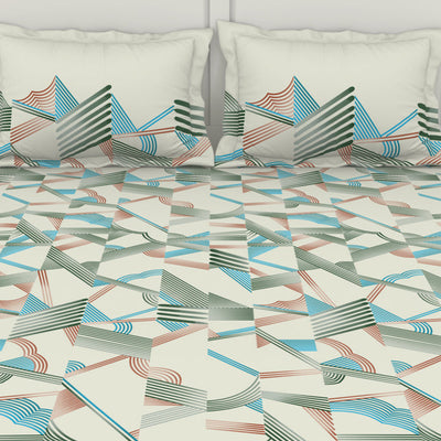 Geometric Whisper Green - White 100% Cotton King Fitted Sheet - Geospace By Spaces