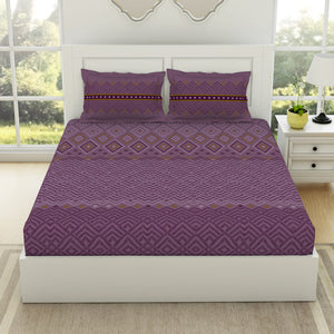 Geometric Sea Fog - Violet 100% Cotton King Fitted Sheet - Geospace By Spaces
