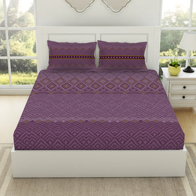 Geometric Sea Fog - Violet 100% Cotton King Fitted Sheet - Geospace By Spaces