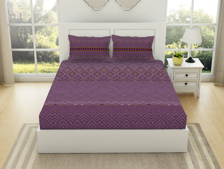 Geometric Sea Fog - Violet 100% Cotton King Fitted Sheet - Geospace By Spaces