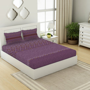 Geometric Sea Fog - Violet 100% Cotton King Fitted Sheet - Geospace By Spaces