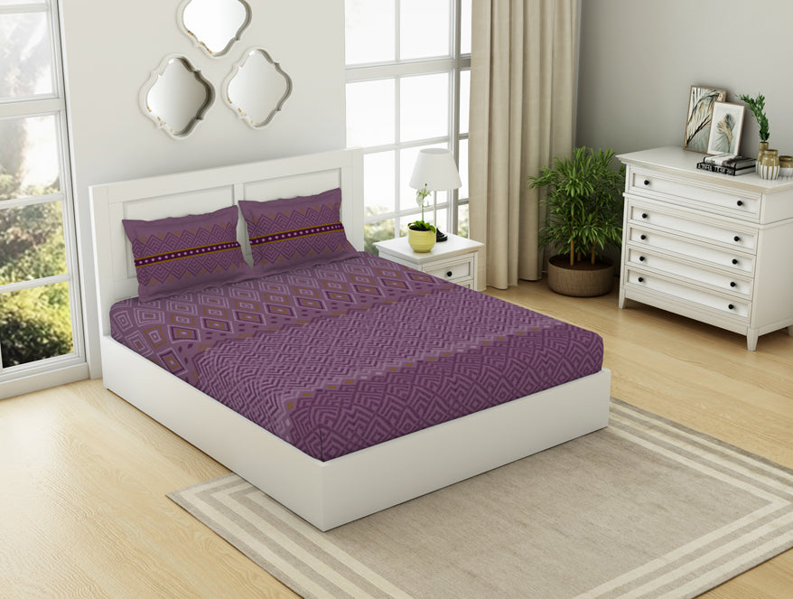 Geometric Sea Fog - Violet 100% Cotton King Fitted Sheet - Geospace By Spaces
