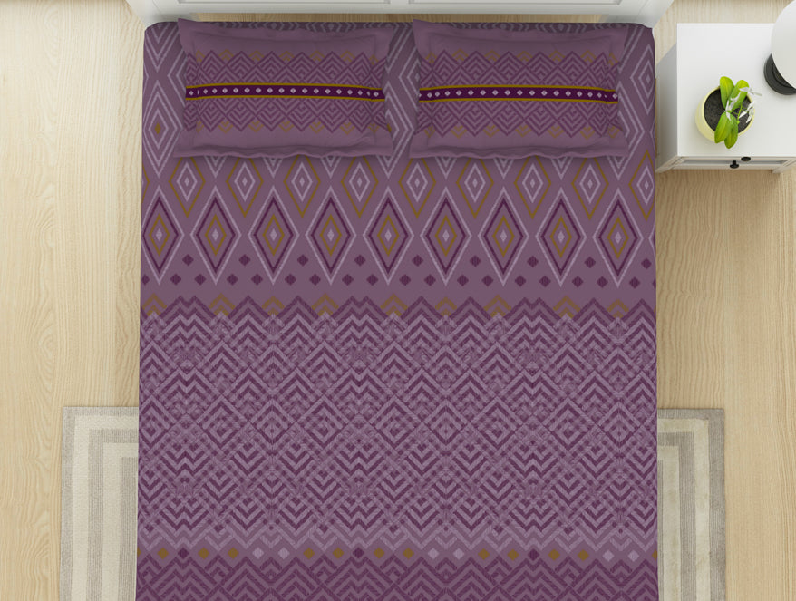 Geometric Sea Fog - Violet 100% Cotton King Fitted Sheet - Geospace By Spaces