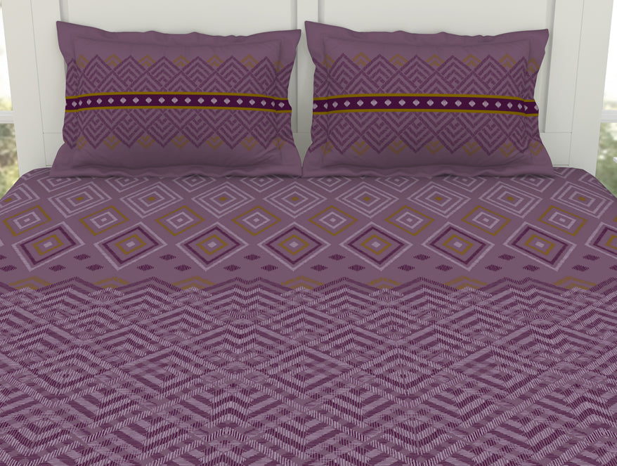 Geometric Sea Fog - Violet 100% Cotton King Fitted Sheet - Geospace By Spaces