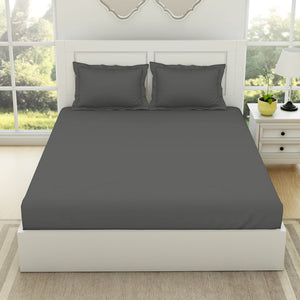 Solid Charcoal - Charcoal 100% Cotton King Fitted Sheet - Everyday Essentials By Spaces