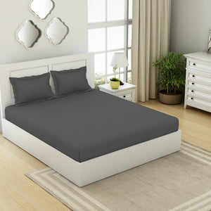 Solid Charcoal - Charcoal 100% Cotton King Fitted Sheet - Everyday Essentials By Spaces
