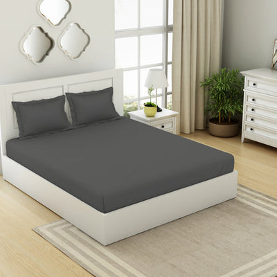 Solid Charcoal - Charcoal 100% Cotton King Fitted Sheet - Everyday Essentials By Spaces