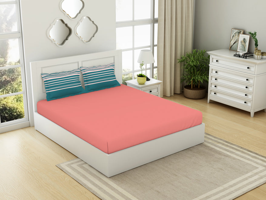 Solid/Geometric Corl/Sprkgvilt 100% Cotton King Size Bedsheet - Gypsy By Spaces