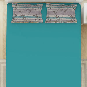 Solid Teal/Brintwhte - Teal 100% Cotton King Size Bedsheet - Gypsy By Spaces