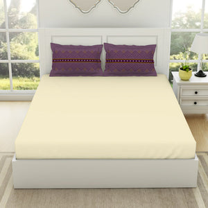 Geometric Ivory/ Sea Fog - Ivory 100% Cotton King Size Bedsheet - Geospace By Spaces