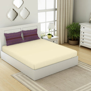 Geometric Ivory/ Sea Fog - Ivory 100% Cotton King Size Bedsheet - Geospace By Spaces