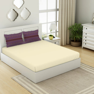 Geometric Ivory/ Sea Fog - Ivory 100% Cotton King Size Bedsheet - Geospace By Spaces