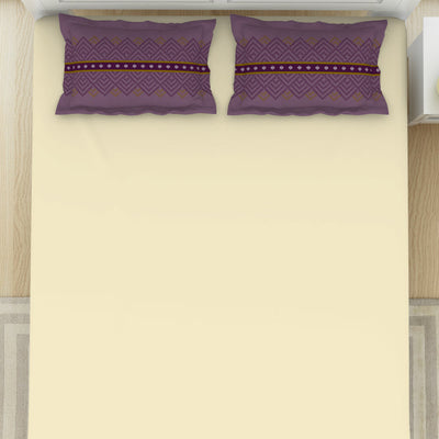 Geometric Ivory/ Sea Fog - Ivory 100% Cotton King Size Bedsheet - Geospace By Spaces