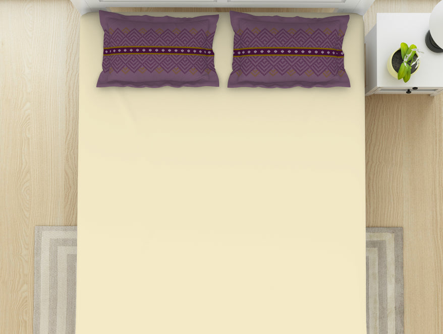 Geometric Ivory/ Sea Fog - Ivory 100% Cotton King Size Bedsheet - Geospace By Spaces