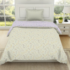 Floral Mystic Blue - Light Grey 100% Cotton Shell Single Quilt / AC Comforter - Bohemia By Spaces