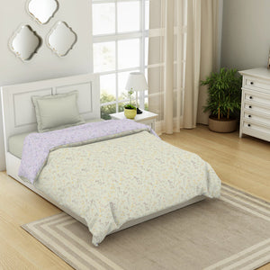 Floral Mystic Blue - Light Grey 100% Cotton Shell Single Quilt / AC Comforter - Bohemia By Spaces