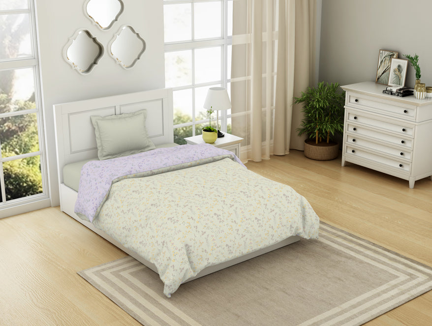 Floral Mystic Blue - Light Grey 100% Cotton Shell Single Quilt / AC Comforter - Bohemia By Spaces