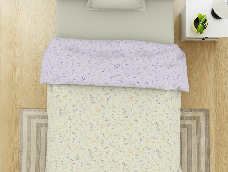 Floral Mystic Blue - Light Grey 100% Cotton Shell Single Quilt / AC Comforter - Bohemia By Spaces