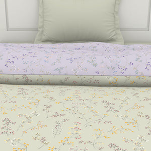 Floral Mystic Blue - Light Grey 100% Cotton Shell Single Quilt / AC Comforter - Bohemia By Spaces