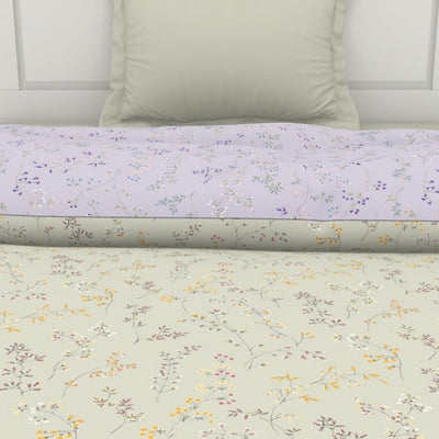 Floral Mystic Blue - Light Grey 100% Cotton Shell Single Quilt / AC Comforter - Bohemia By Spaces