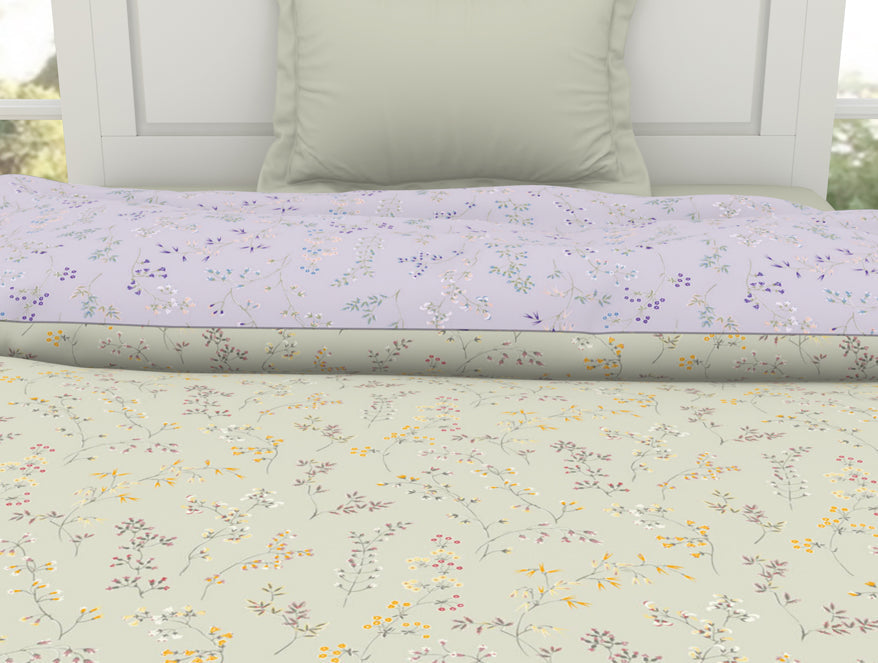 Floral Mystic Blue - Light Grey 100% Cotton Shell Single Quilt / AC Comforter - Bohemia By Spaces
