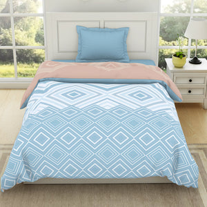 Geometric Dream Blue - Light Blue 100% Cotton Shell Single Quilt / AC Comforter - Geospace By Spaces