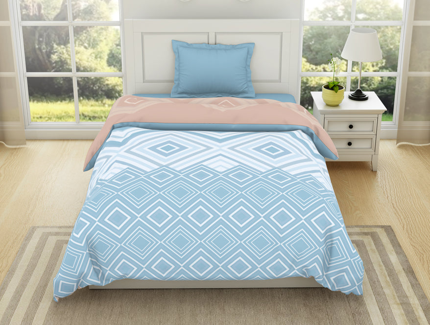 Geometric Dream Blue - Light Blue 100% Cotton Shell Single Quilt / AC Comforter - Geospace By Spaces