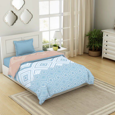 Geometric Dream Blue - Light Blue 100% Cotton Shell Single Quilt / AC Comforter - Geospace By Spaces