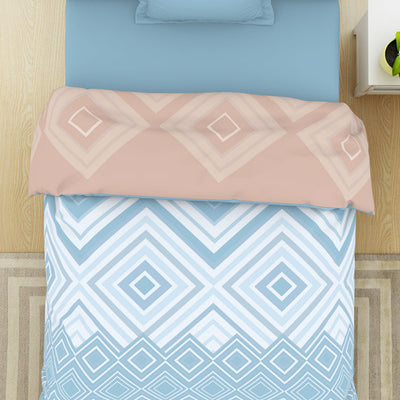 Geometric Dream Blue - Light Blue 100% Cotton Shell Single Quilt / AC Comforter - Geospace By Spaces