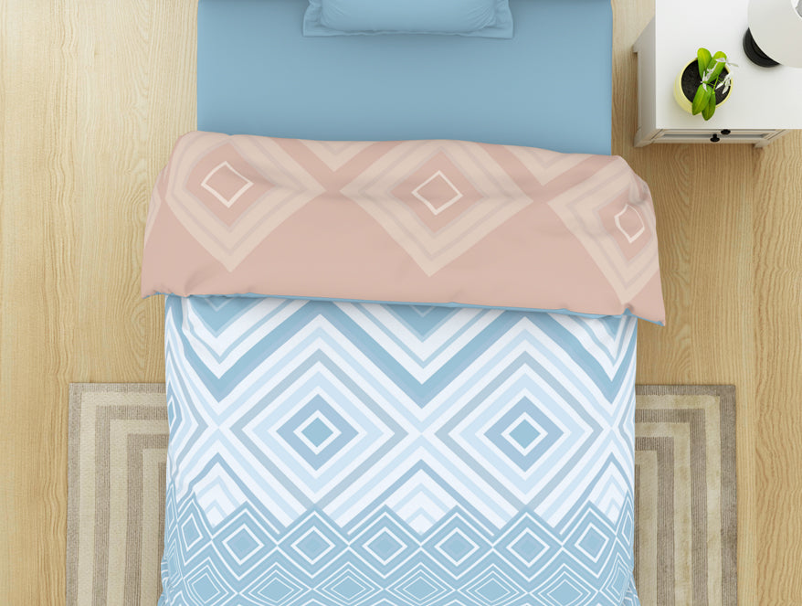 Geometric Dream Blue - Light Blue 100% Cotton Shell Single Quilt / AC Comforter - Geospace By Spaces