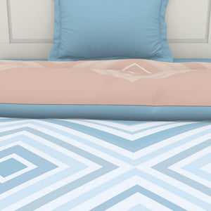 Geometric Dream Blue - Light Blue 100% Cotton Shell Single Quilt / AC Comforter - Geospace By Spaces