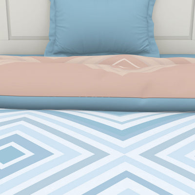 Geometric Dream Blue - Light Blue 100% Cotton Shell Single Quilt / AC Comforter - Geospace By Spaces