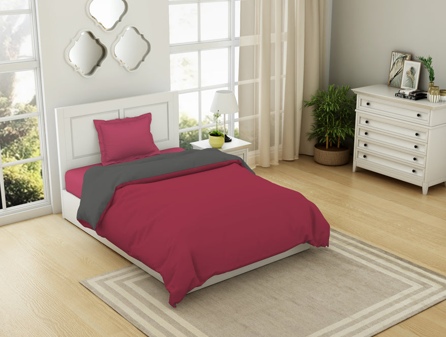 Solid Red/ Charcoal - Red 100% Cotton Shell Single Quilt / AC Comforter - Everyday Essentials By Spaces