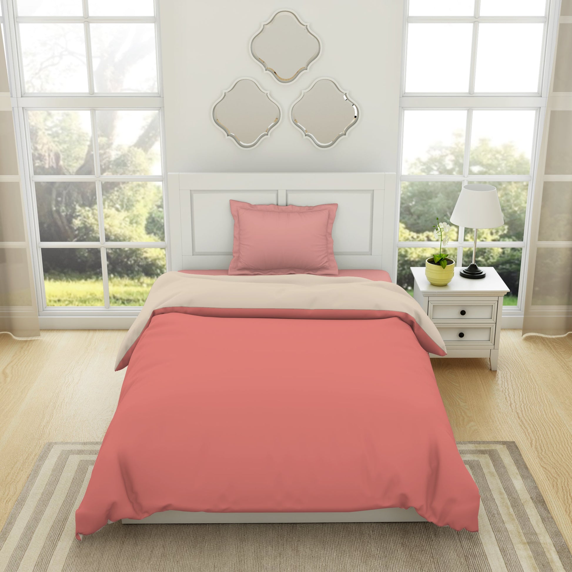 Solid Coral / Beige - Coral 100% Cotton Shell Single Quilt / AC Comforter - Everyday Essentials By Spaces