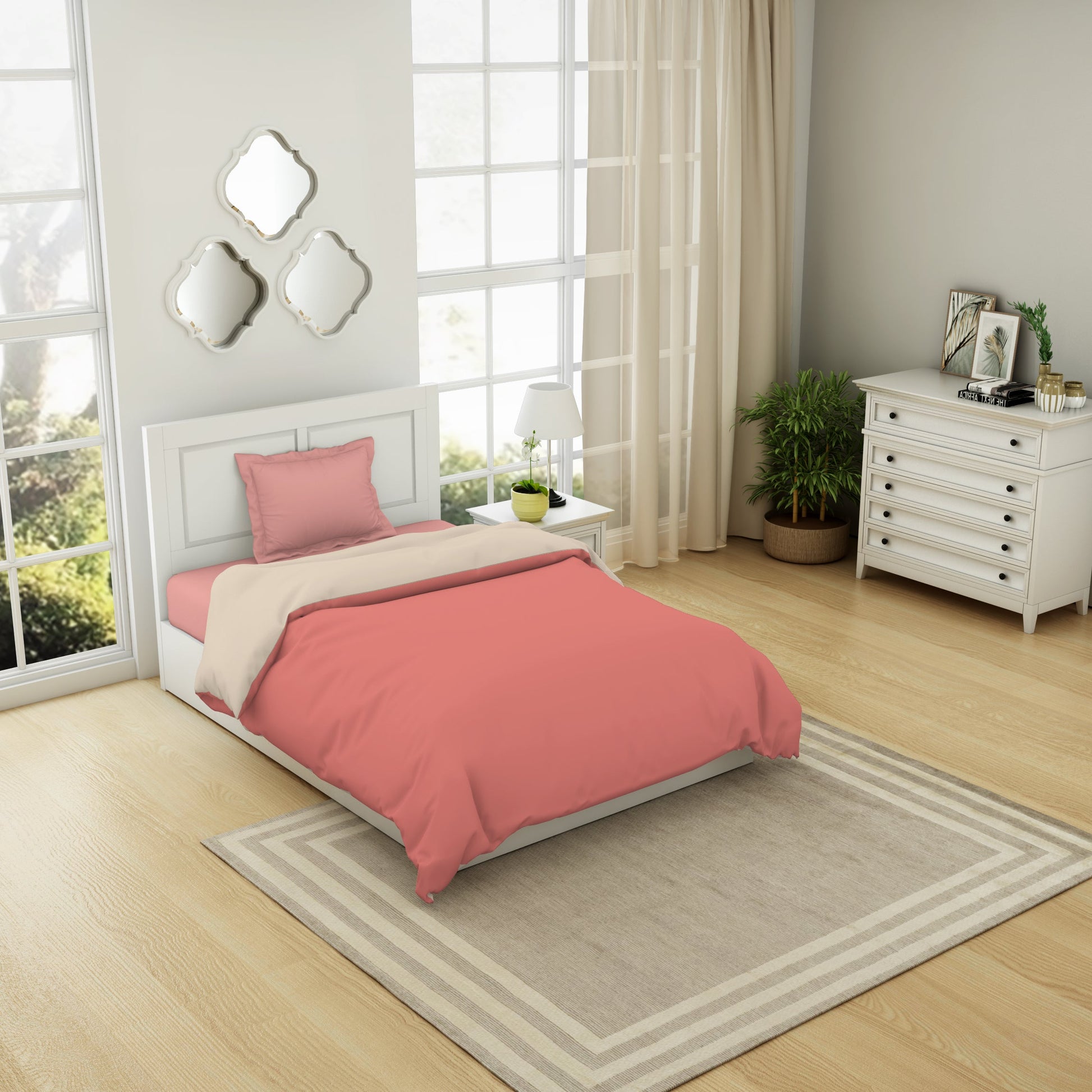 Solid Coral / Beige - Coral 100% Cotton Shell Single Quilt / AC Comforter - Everyday Essentials By Spaces