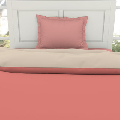 Solid Coral / Beige - Coral 100% Cotton Shell Single Quilt / AC Comforter - Everyday Essentials By Spaces