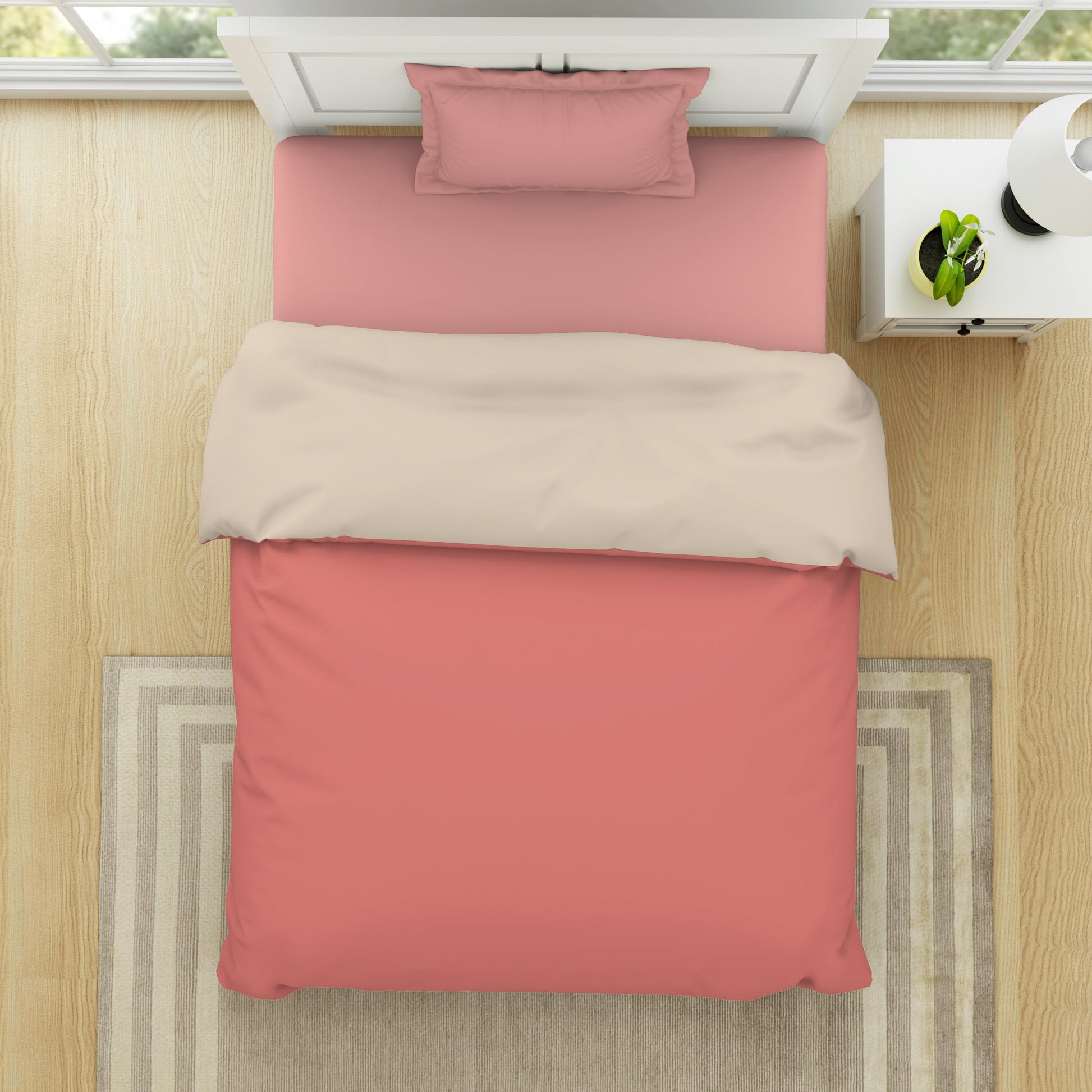 Solid Coral / Beige - Coral 100% Cotton Shell Single Quilt / AC Comforter - Everyday Essentials By Spaces