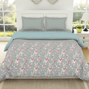 Floral Moon Rock - Grey 100% Cotton Shell Double Quilt / AC Comforter - Bohemia By Spaces