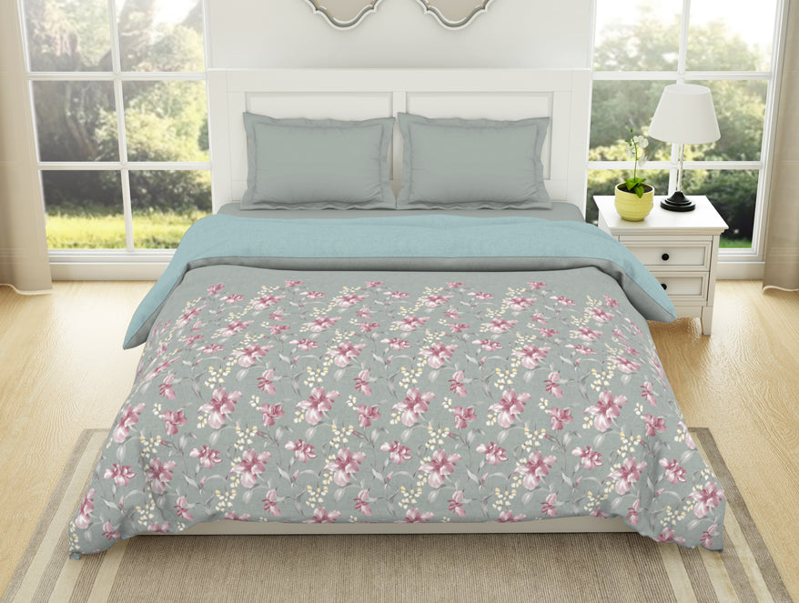 Floral Moon Rock - Grey 100% Cotton Shell Double Quilt / AC Comforter - Bohemia By Spaces