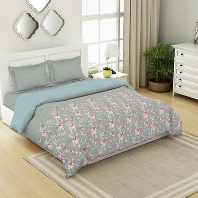 Floral Moon Rock - Grey 100% Cotton Shell Double Quilt / AC Comforter - Bohemia By Spaces