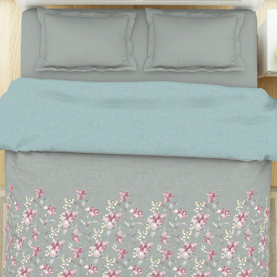 Floral Moon Rock - Grey 100% Cotton Shell Double Quilt / AC Comforter - Bohemia By Spaces