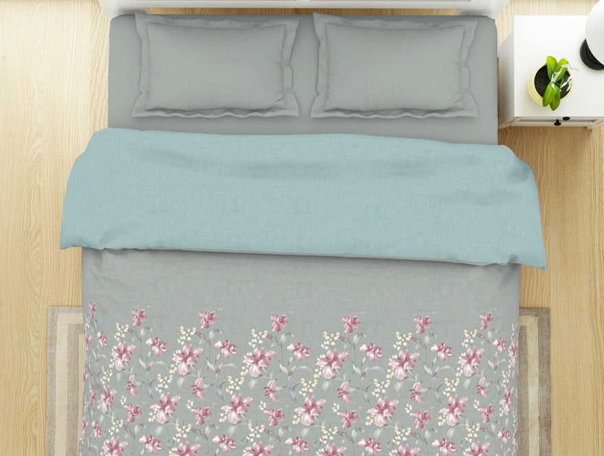 Floral Moon Rock - Grey 100% Cotton Shell Double Quilt / AC Comforter - Bohemia By Spaces