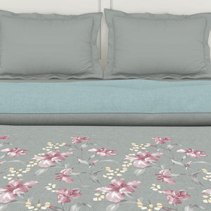 Floral Moon Rock - Grey 100% Cotton Shell Double Quilt / AC Comforter - Bohemia By Spaces