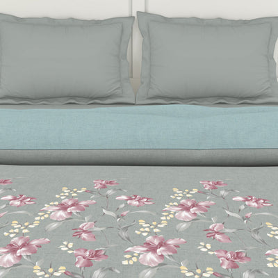 Floral Moon Rock - Grey 100% Cotton Shell Double Quilt / AC Comforter - Bohemia By Spaces